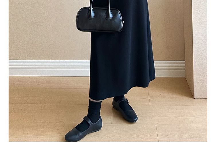 Maternity Long Sleeve Round Neck Striped Mock Two Piece Midi A-Line Dress