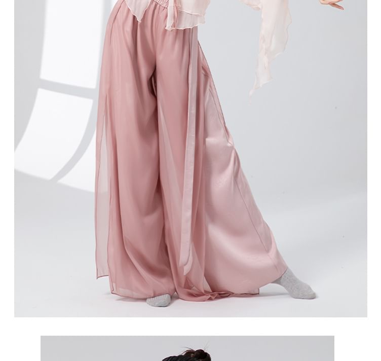 Bell-Sleeve Tie-Front Layered Mesh Dance Top
