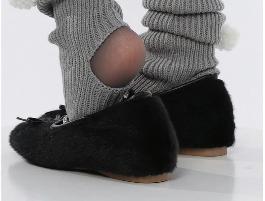Pom Pom Fleece Panel Ribbed Knit Leg Warmers