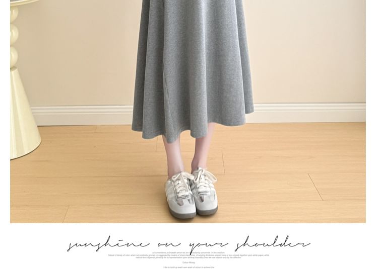 Maternity Long-Sleeve Henley Contrast Trim Midi A-Line Dress