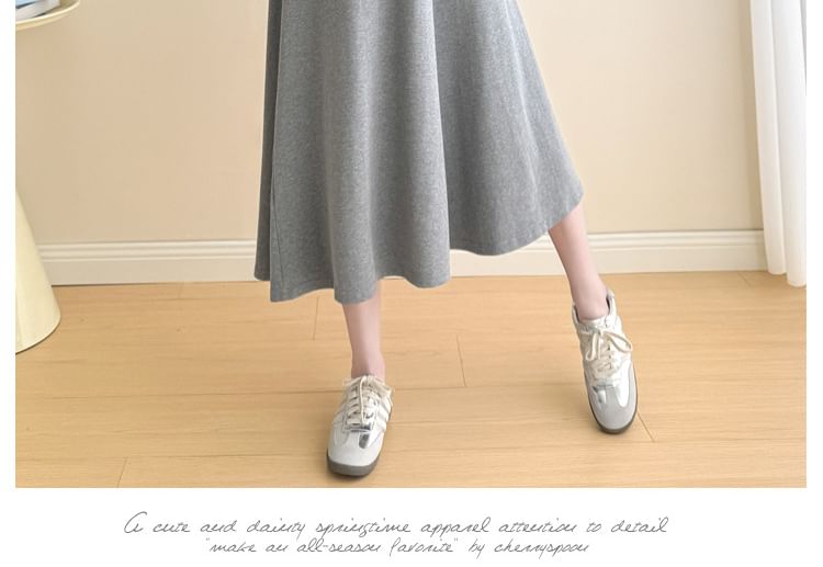 Maternity Long-Sleeve Henley Contrast Trim Midi A-Line Dress