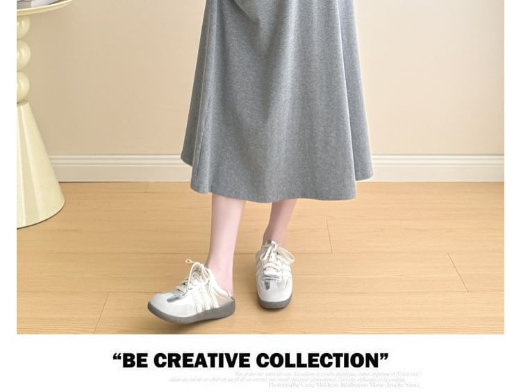 Maternity Long-Sleeve Henley Contrast Trim Midi A-Line Dress