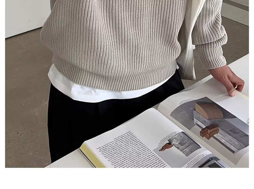 Long-Sleeve Half Zip Plain Knit Top