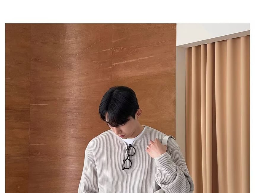 Long-Sleeve Half Zip Plain Knit Top