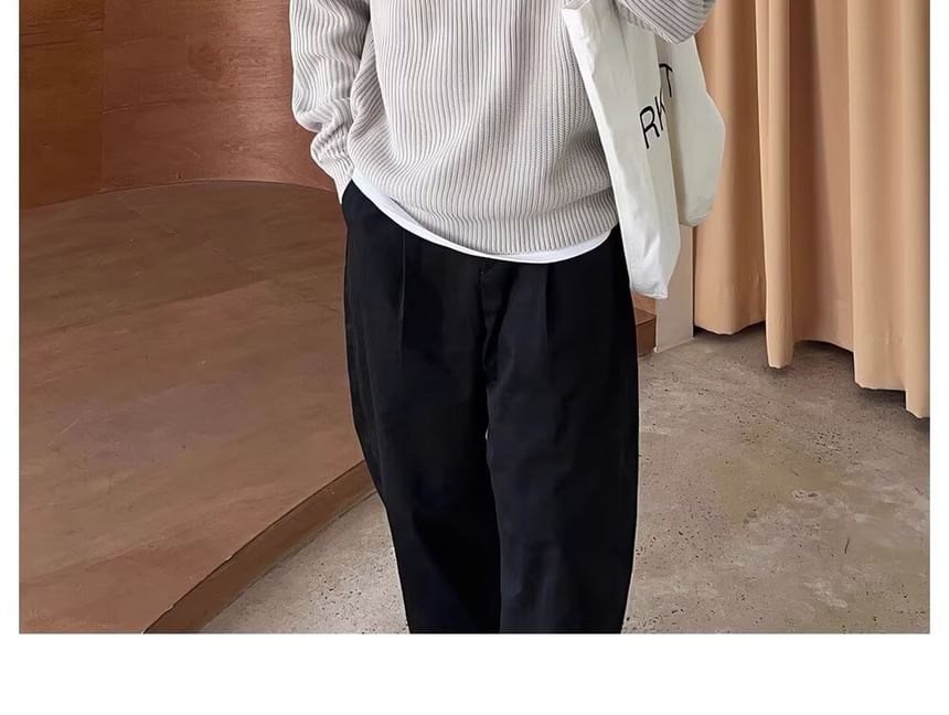 Long-Sleeve Half Zip Plain Knit Top