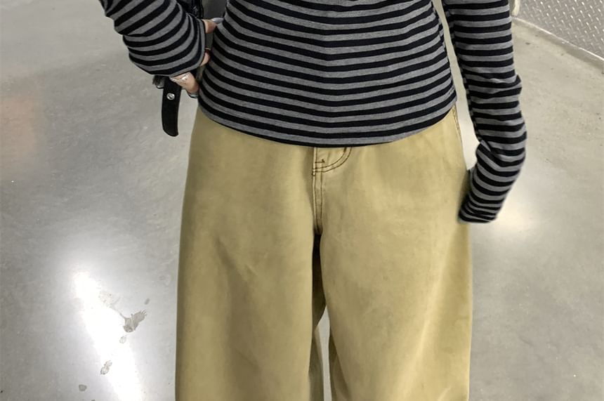 Long-Sleeve Striped Henley T-Shirt