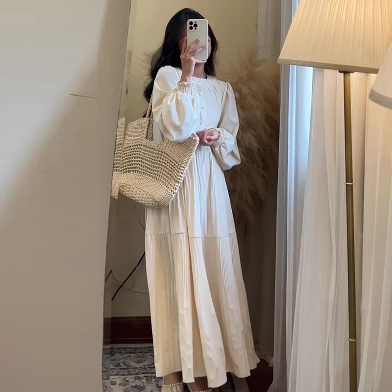 Maternity Long-Sleeve Square Neck Midi A-Line Dress