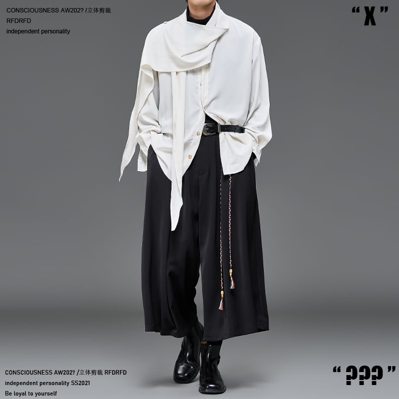 Long-Sleeve Asymmetrical Plain Shirt