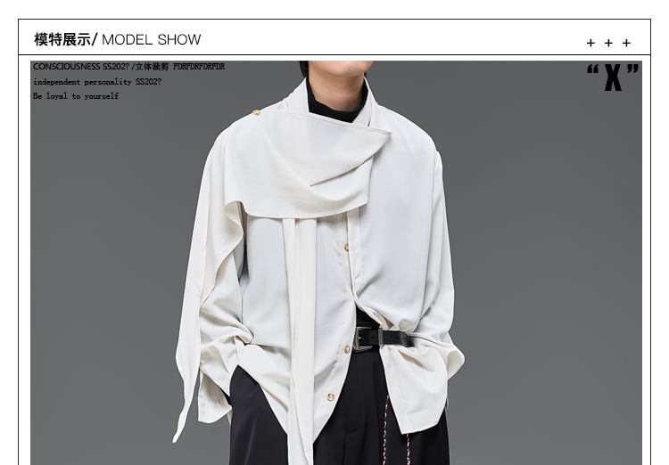 Long-Sleeve Asymmetrical Plain Shirt