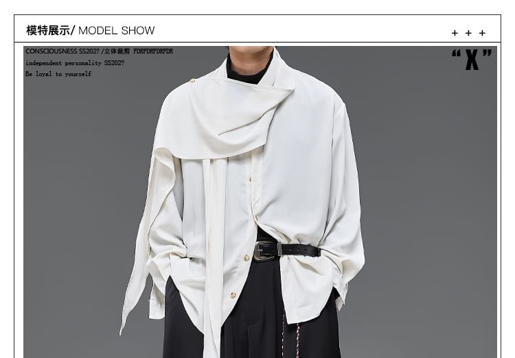 Long-Sleeve Asymmetrical Plain Shirt