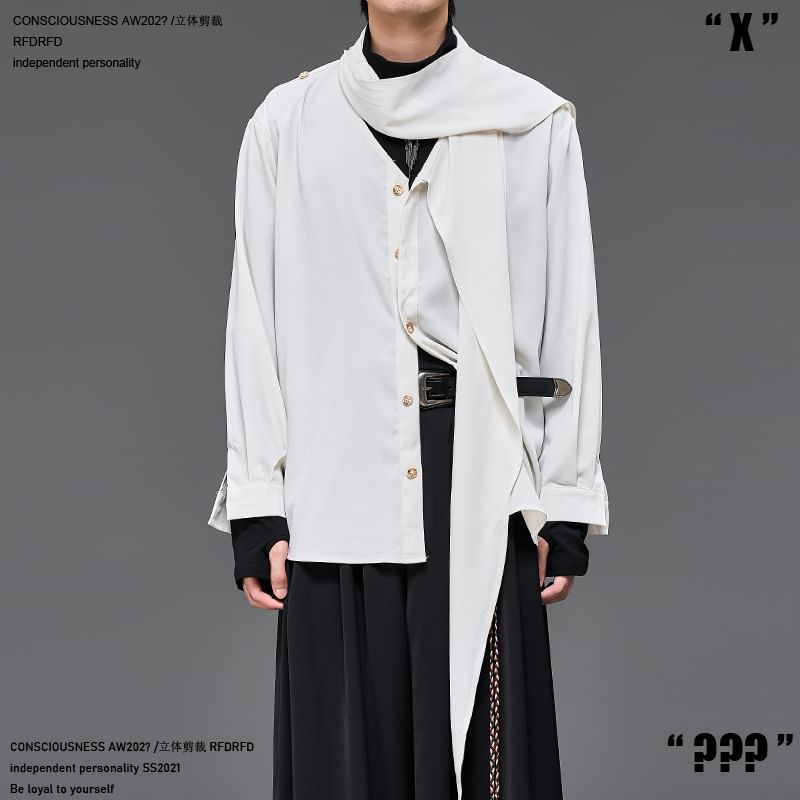Long-Sleeve Asymmetrical Plain Shirt