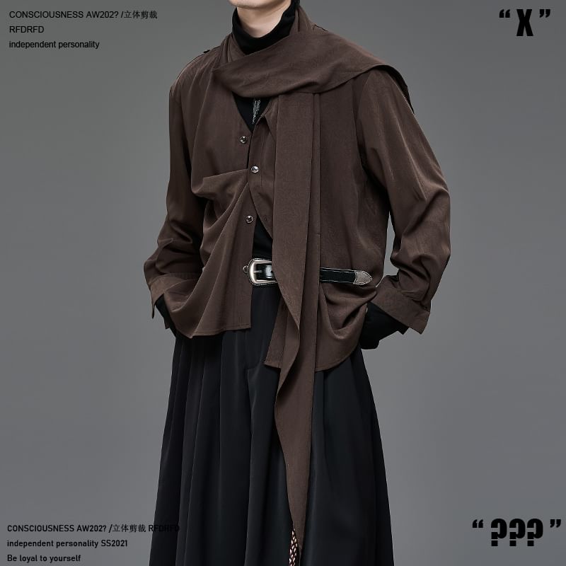 Long-Sleeve Asymmetrical Plain Shirt