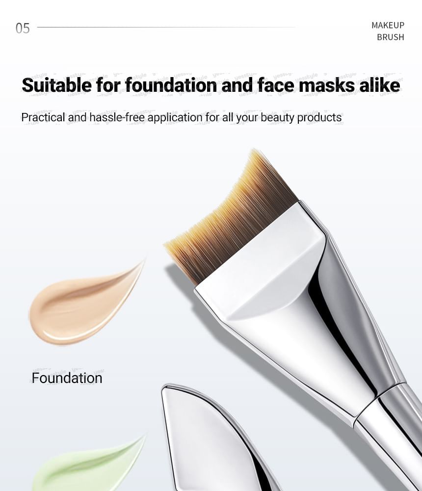 2 in 1 Curved Flat Foundation Brush with Spatula Brown & Silver - One Size