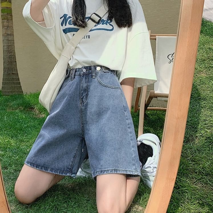 Mid Rise Denim Shorts