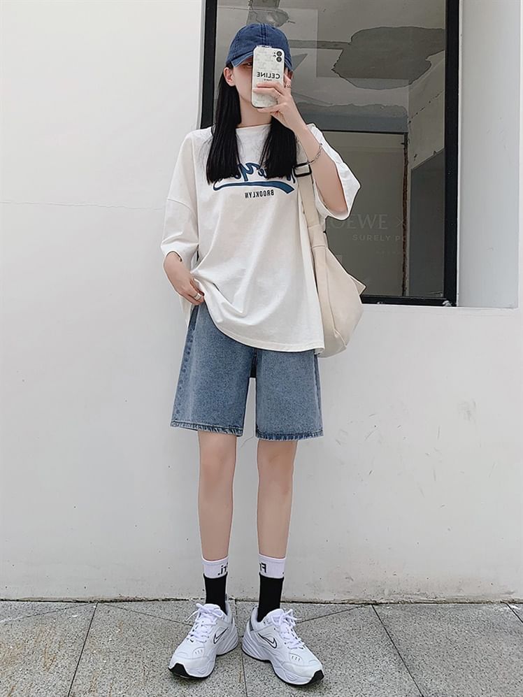 Mid Rise Denim Shorts