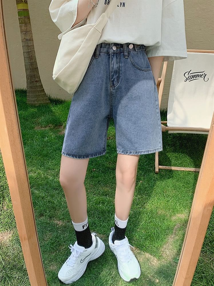 Mid Rise Denim Shorts