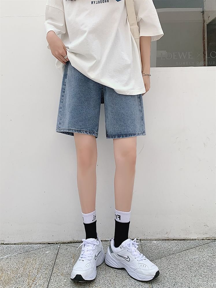 Mid Rise Denim Shorts