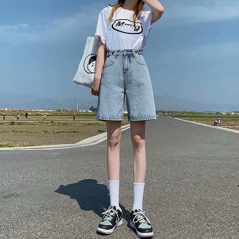 Mid Rise Denim Shorts