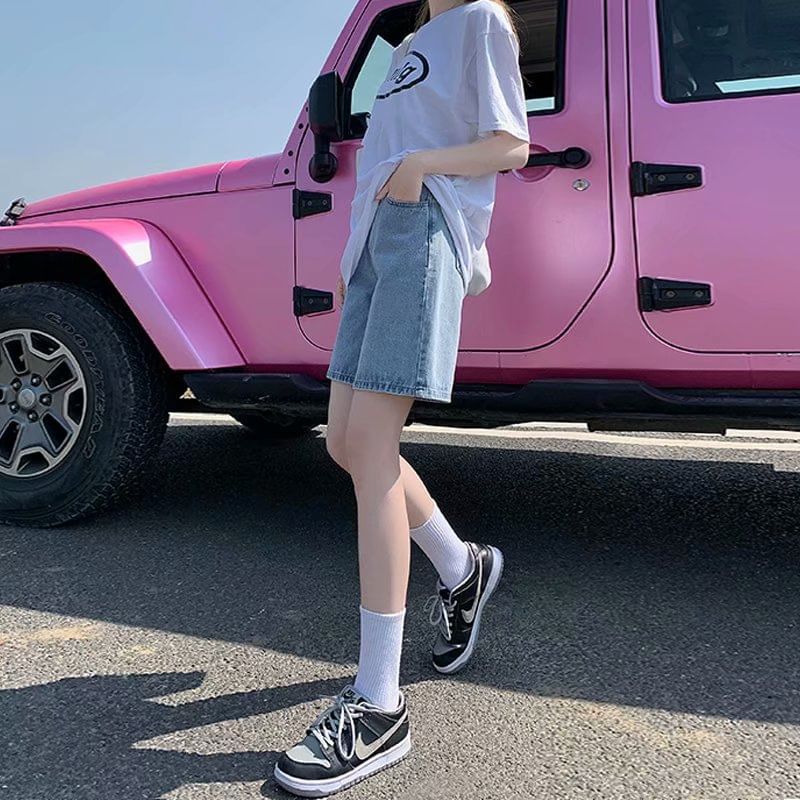 Mid Rise Denim Shorts