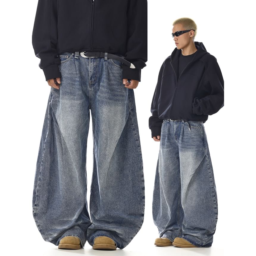 Mid Rise Washed Wide Leg Jeans