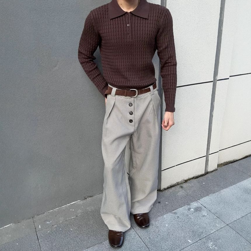 Mid Rise Plaid Wide Leg Dress Pants