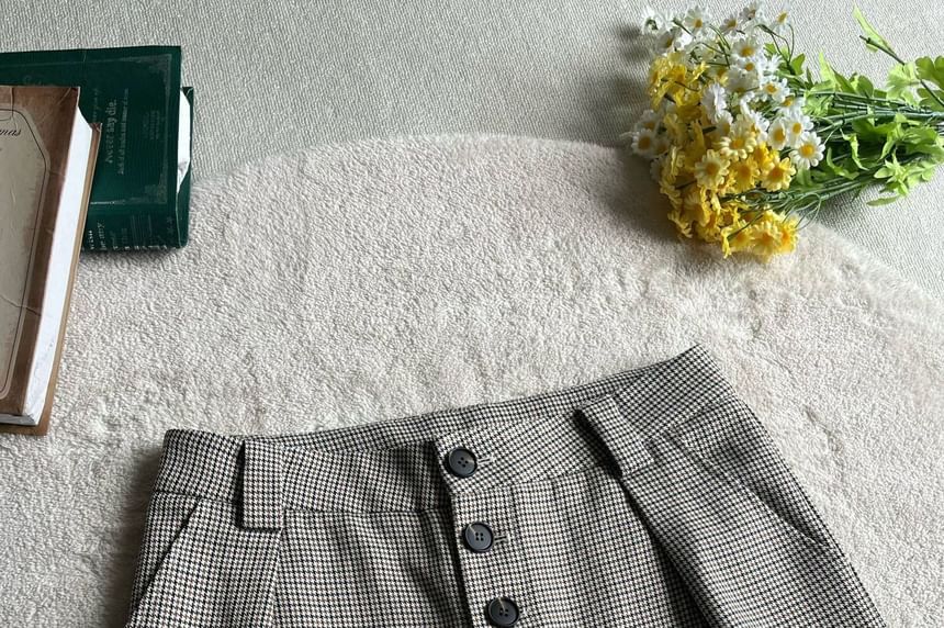 Mid Rise Plaid Wide Leg Dress Pants