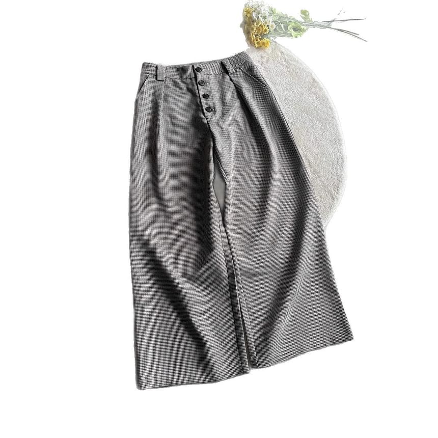 Mid Rise Plaid Wide Leg Dress Pants