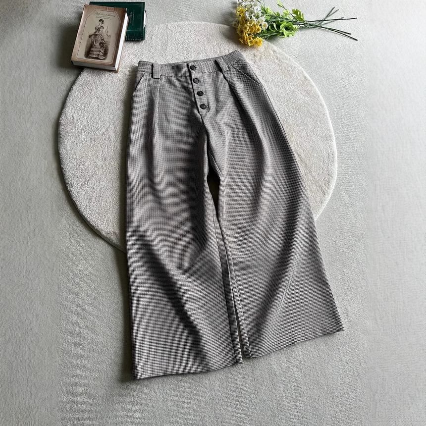 Mid Rise Plaid Wide Leg Dress Pants