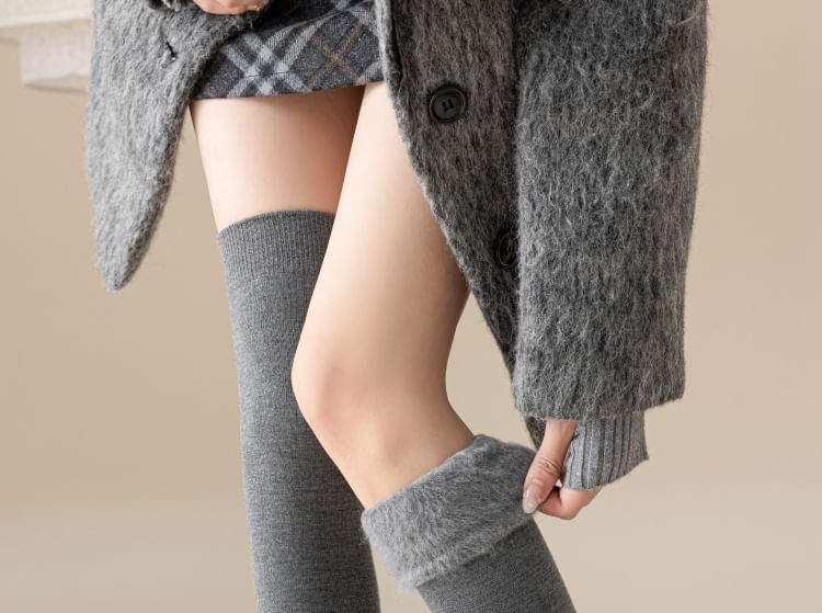 Plain Fleece-Lined Over The Knee Socks
