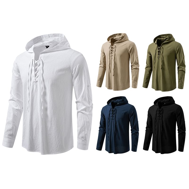 Lace-Up Plain Hoodie