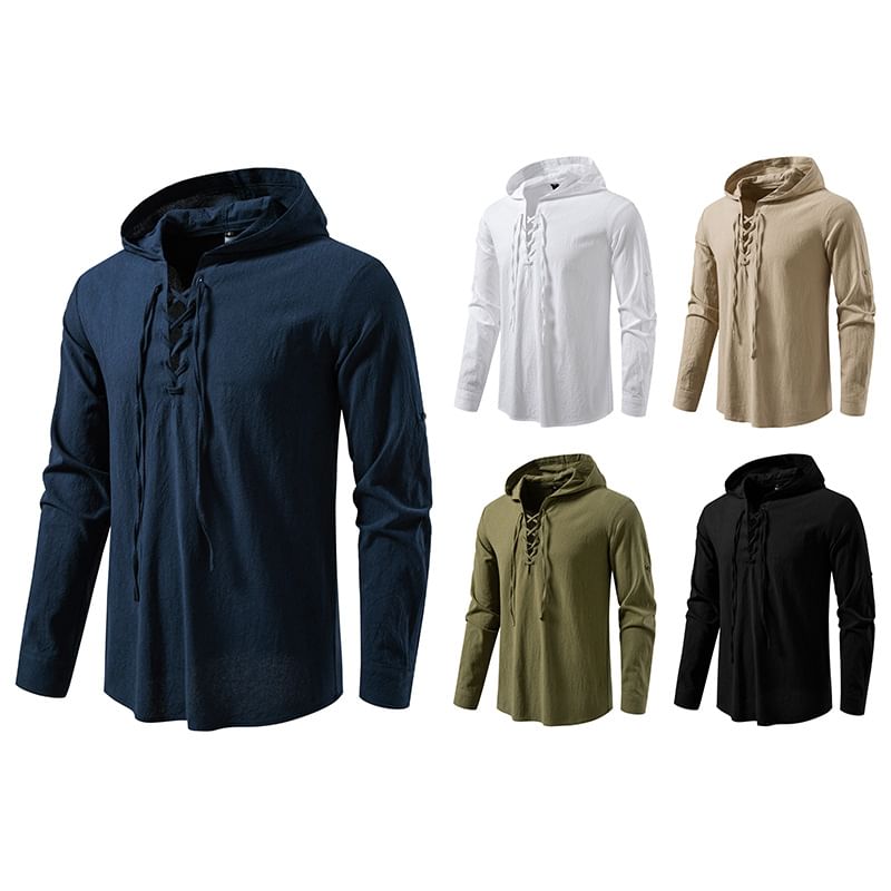 Lace-Up Plain Hoodie