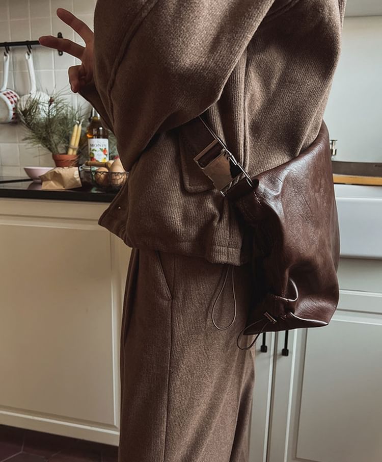 Details Drawstring-Side Faux-Leather Shoulder Bag