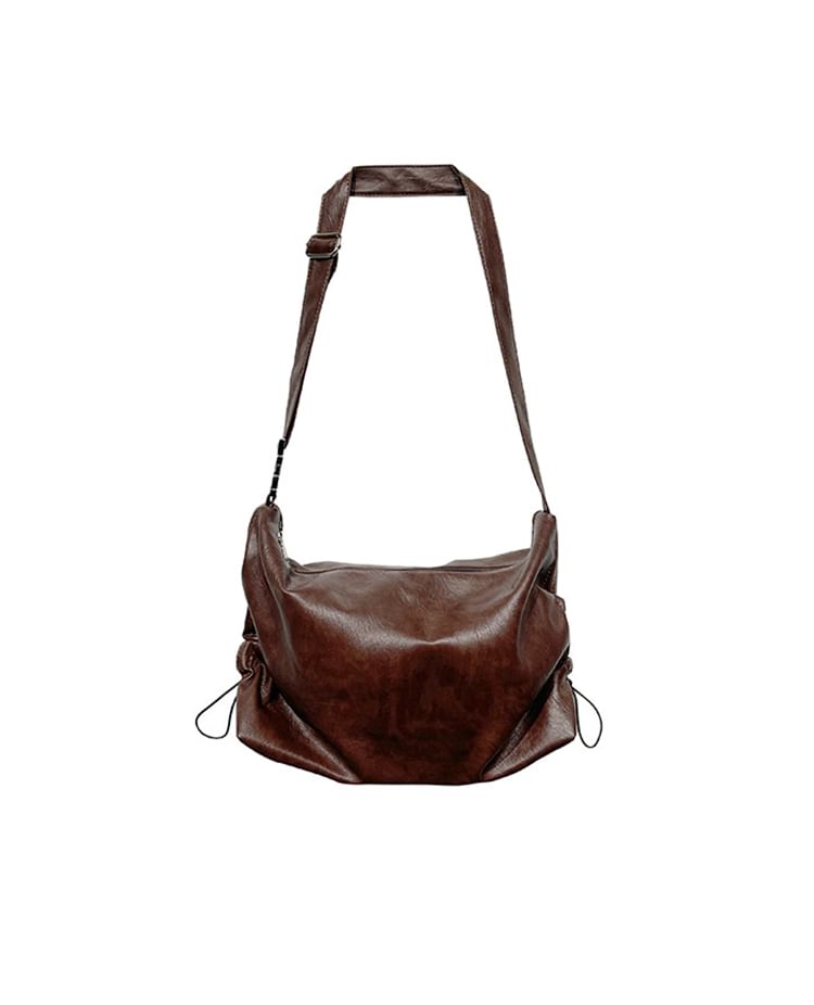 Details Drawstring-Side Faux-Leather Shoulder Bag
