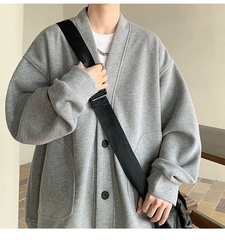 V-Neck Plain Oversized Button Up Cardigan
