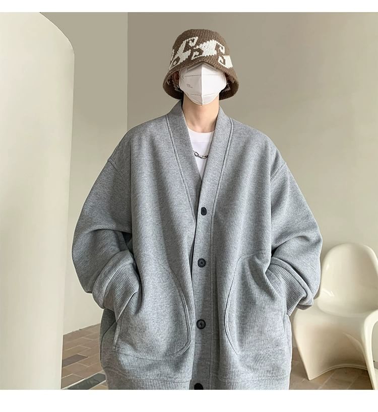 V-Neck Plain Oversized Button Up Cardigan