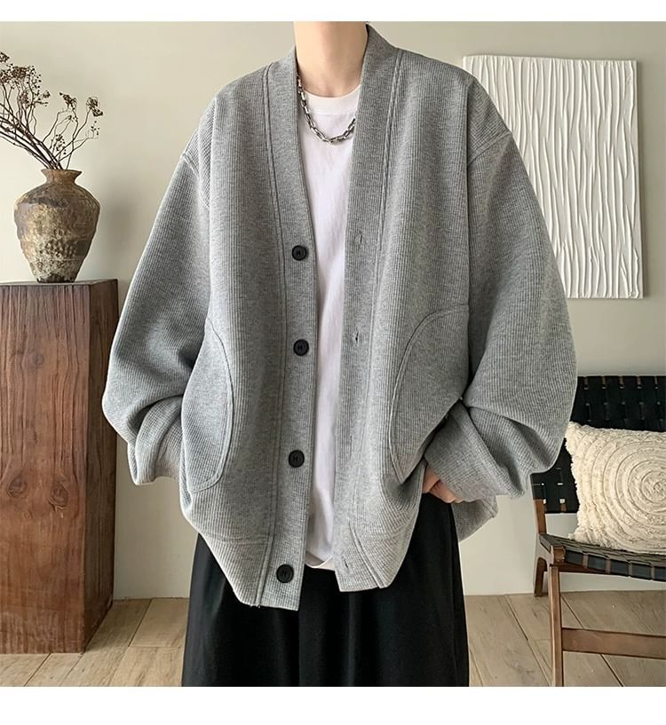 V-Neck Plain Oversized Button Up Cardigan