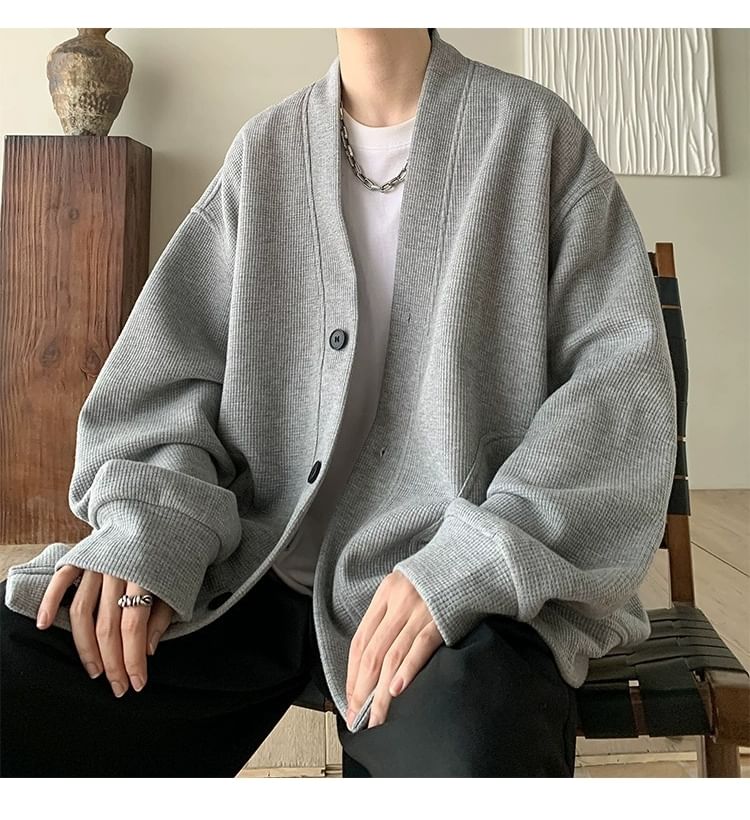V-Neck Plain Oversized Button Up Cardigan