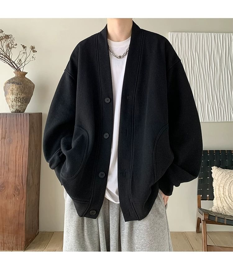V-Neck Plain Oversized Button Up Cardigan