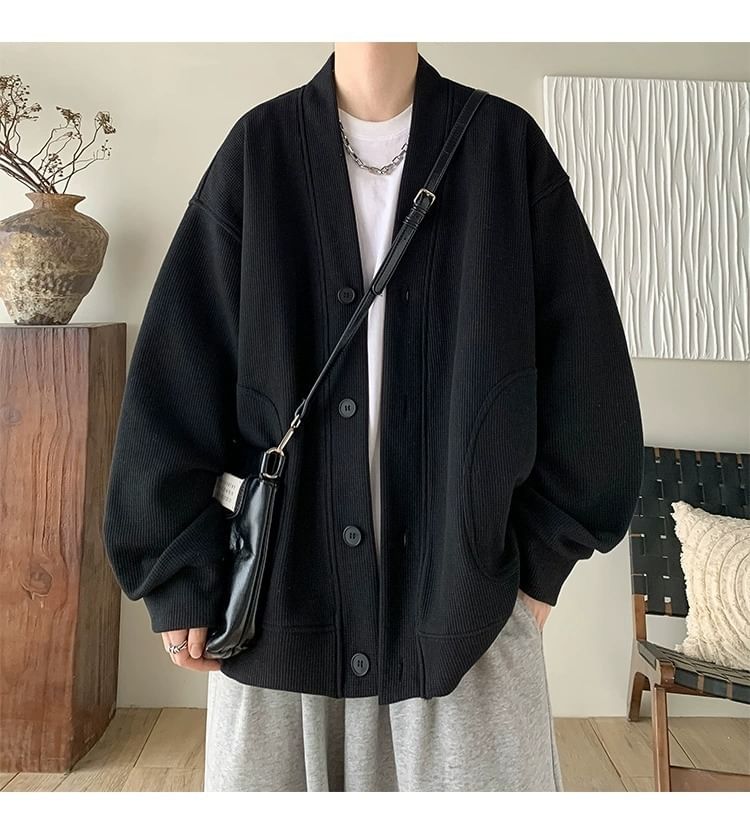 V-Neck Plain Oversized Button Up Cardigan