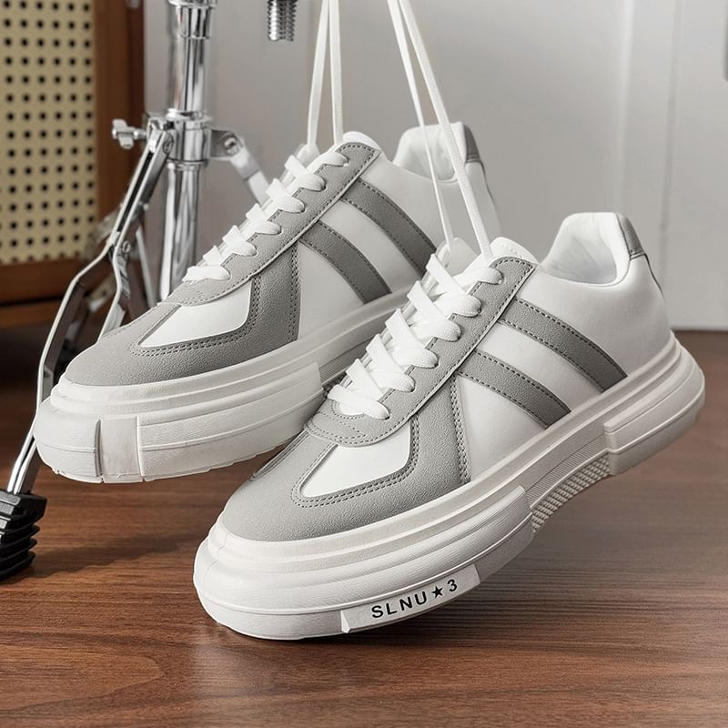 Platform Two Tone Lace-Up Faux Leather Sneakers