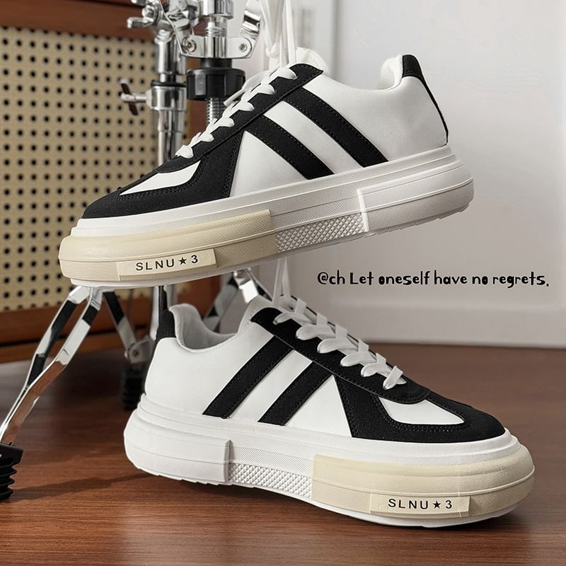 Platform Two Tone Lace-Up Faux Leather Sneakers
