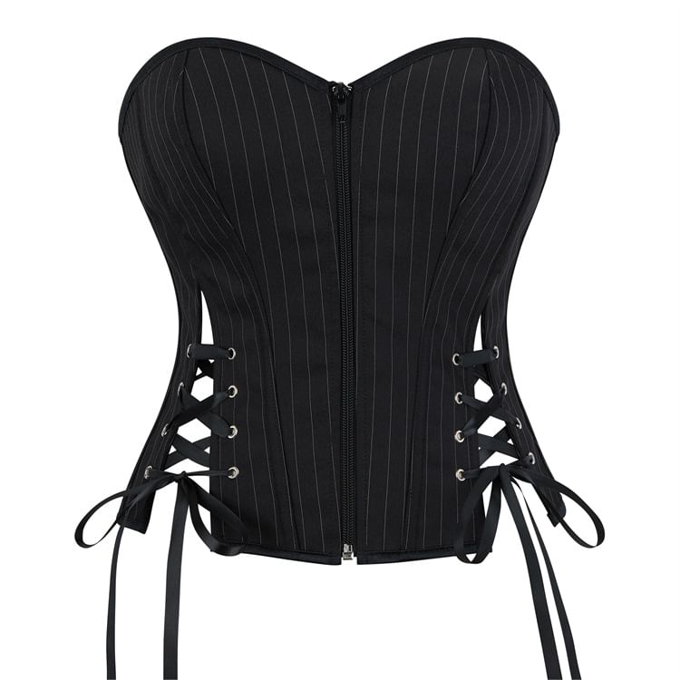 Pinstriped Slit Lace Up Tube Bustier Top