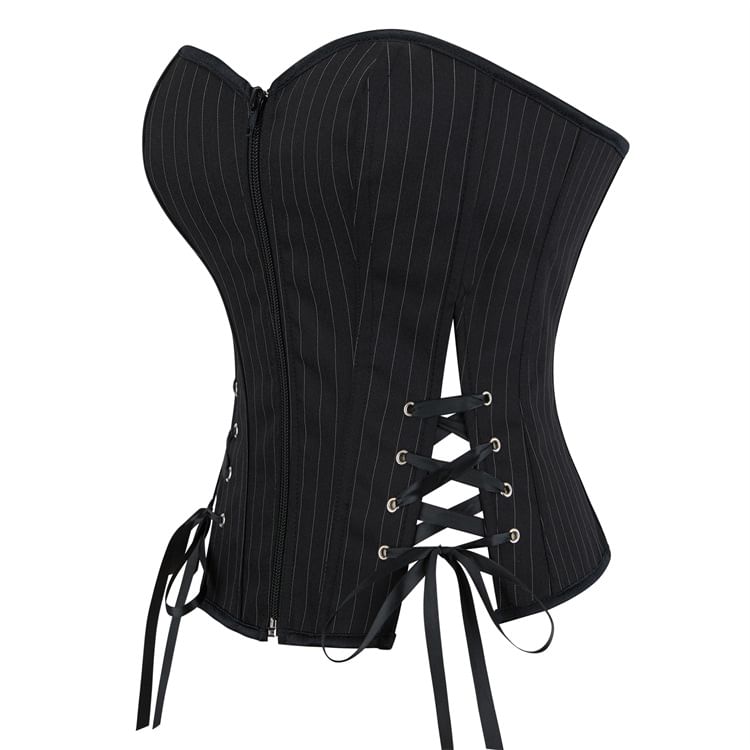 Pinstriped Slit Lace Up Tube Bustier Top