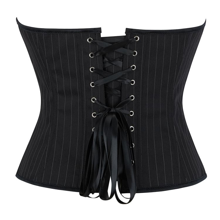 Pinstriped Slit Lace Up Tube Bustier Top