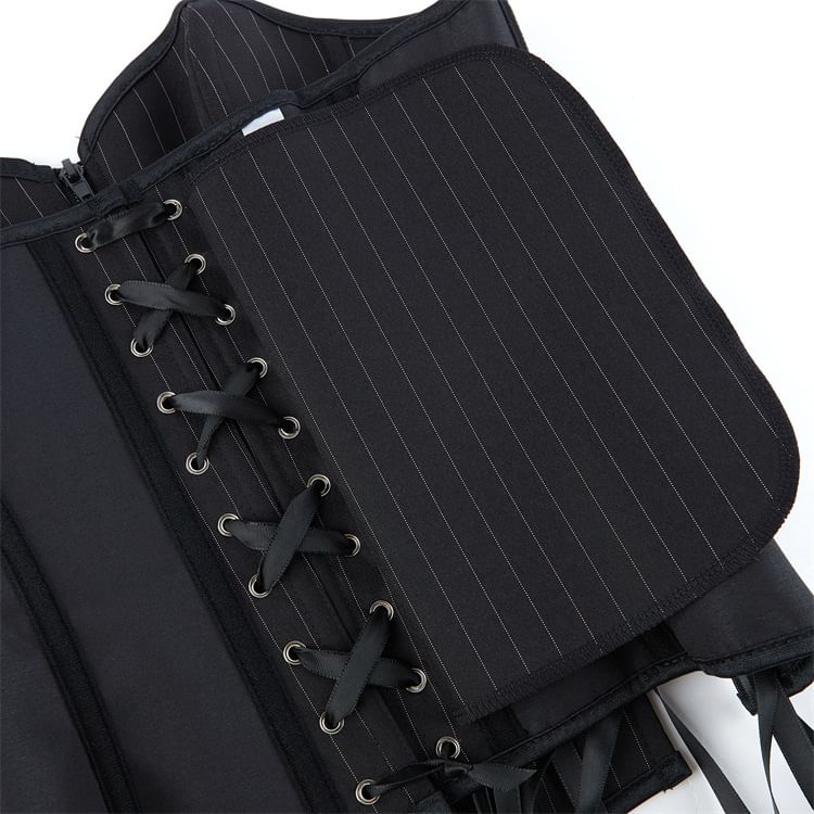 Pinstriped Slit Lace Up Tube Bustier Top