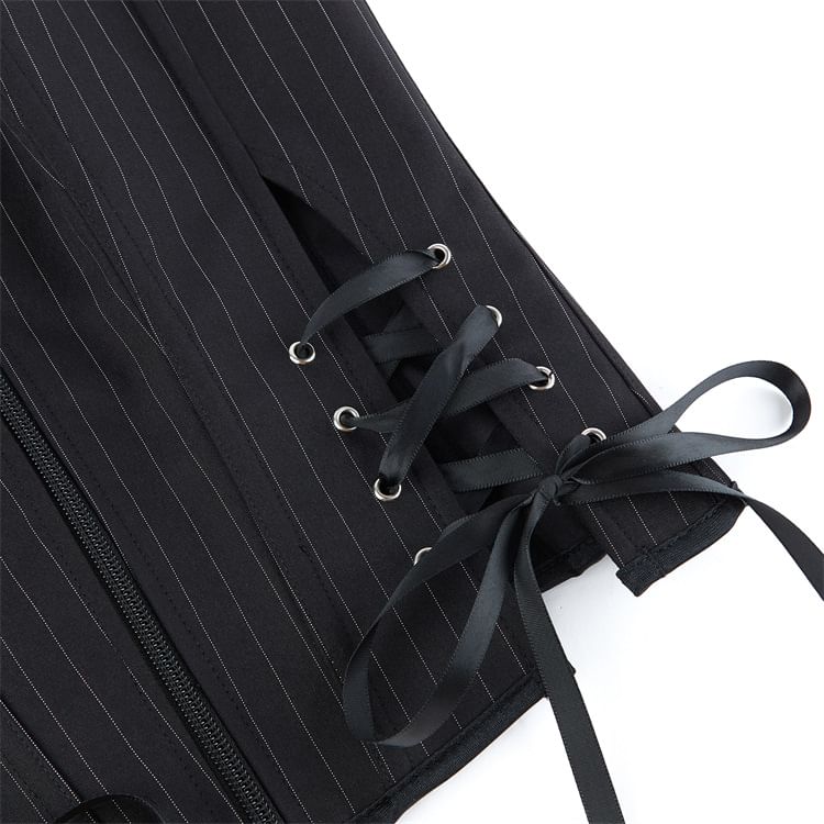Pinstriped Slit Lace Up Tube Bustier Top