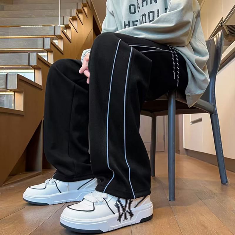 Drawstring Waist Striped Straight Leg Sweatpants