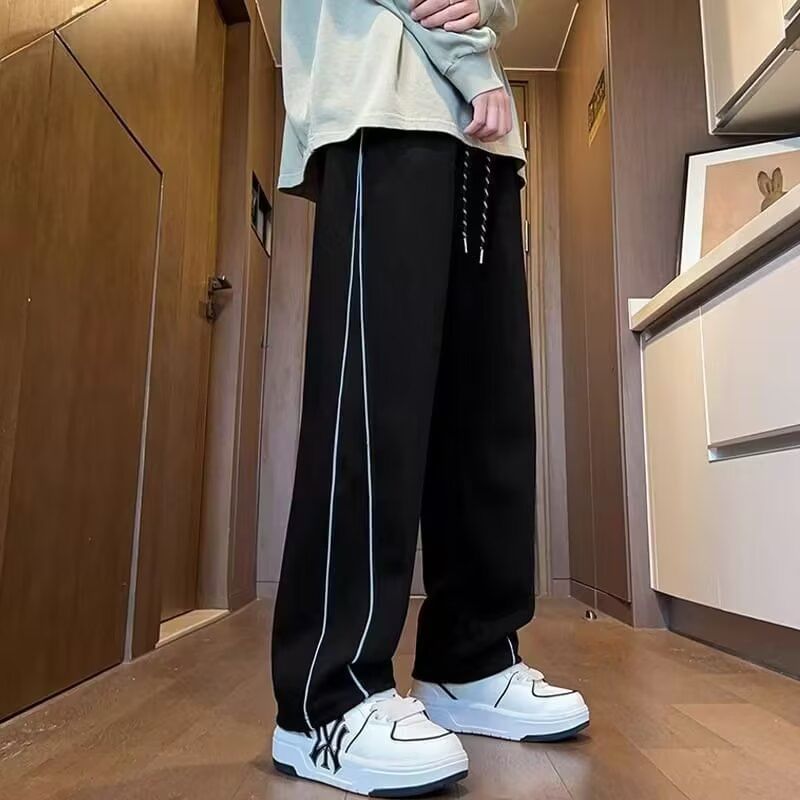 Drawstring Waist Striped Straight Leg Sweatpants