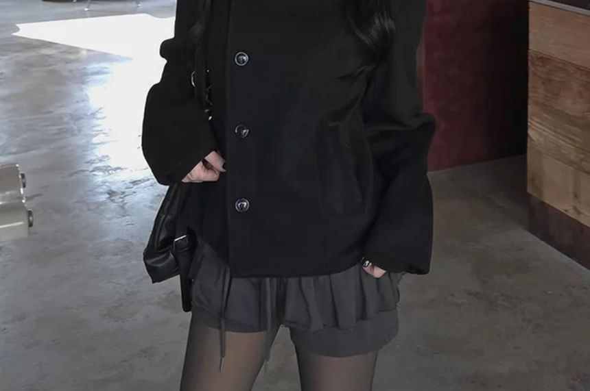 Stand Collar Plain Single Breasted Coat