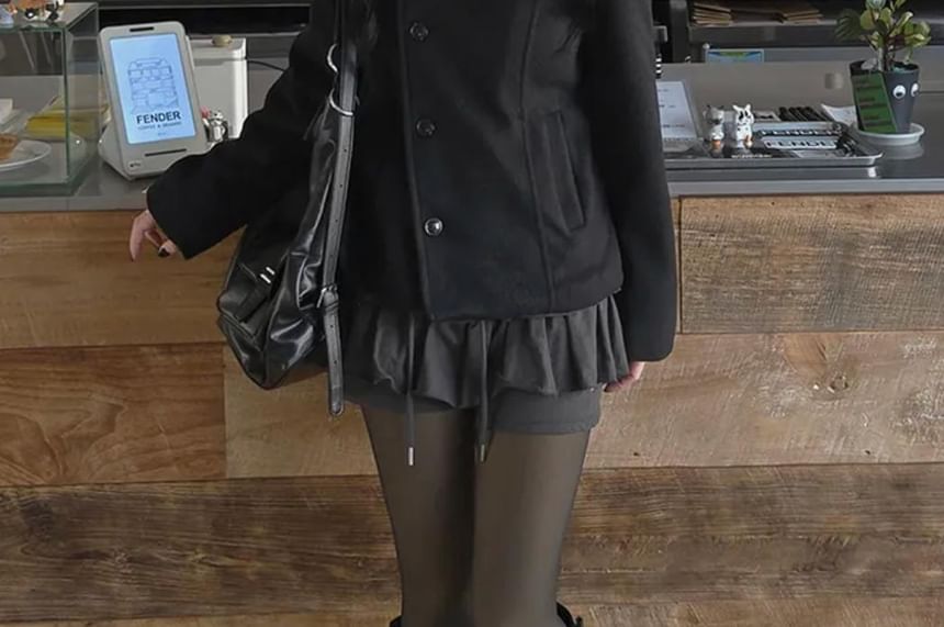 Stand Collar Plain Single Breasted Coat